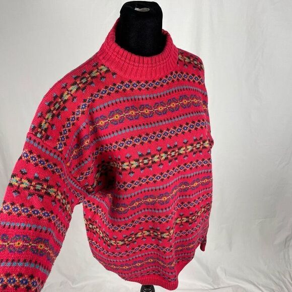 Vintage Eddie Bauer Cotton Fair Isle Oversized Mock Neck Sweater - Women’s M - Picture 5 of 6